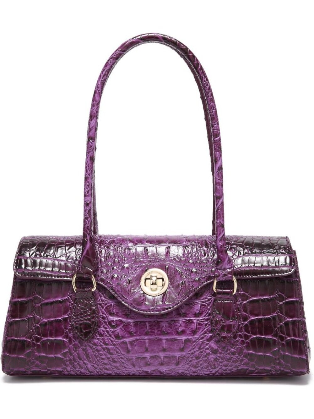 Women's Dark Purple Leather Crocodile Pattern Handle Handbag Satchel Tote Purse